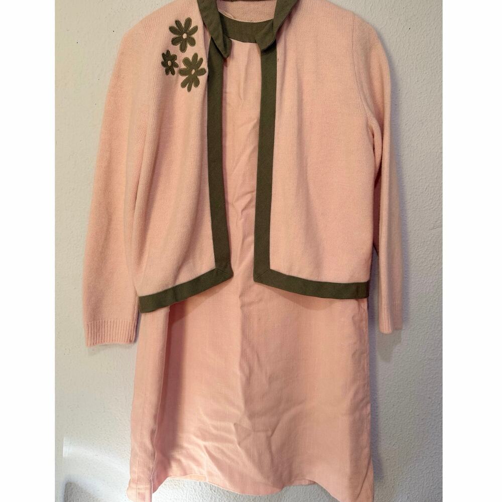 Vintage Pink Shift Dress &‎ Cropped Cardigan Women Mod 60s Size m/l Cottagecore